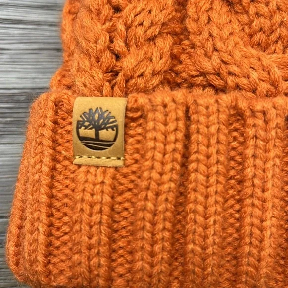 Rare Rust Timberland Auburn Woods Cable Knits Beanie with POM POM Orange Color - Picture 10 of 13